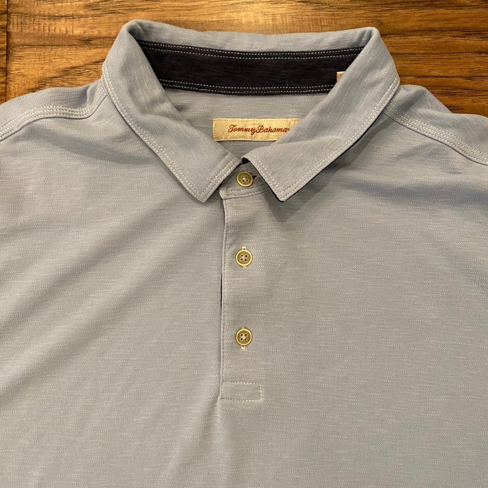 Tommy Bahama Polo Shirt Mens XXL Light Blue Modal Blend Short Sleeve Casual